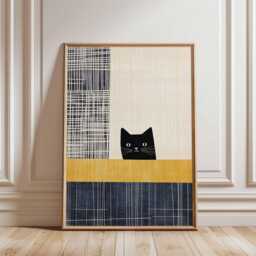 Modern Cat Wall Art Print, Abstract Minimalist Poster, Black Artwork, Contemporary Animal Decor For Bedroom Living Room - thumbnail 2
