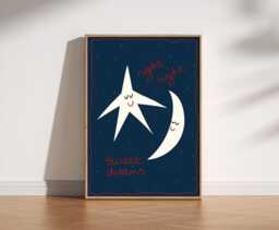 Night Sweet Dreams Nursery Print - Whimsical Hand Drawn Star & Moon Wall Art, Children's Bedroom Decor, Cosy Charming Vintage Style - thumbnail 1