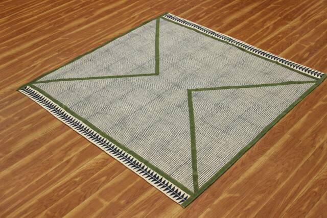 Handmade Green Cotton Durries Hand Woven Floor Kilim Kitchen Dining Kids Room Home Decor Carpet Square Area Rug 4x4 5x5 6x6 Feet - image 1