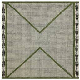 Handmade Green Cotton Durries Hand Woven Floor Kilim Kitchen Dining Kids Room Home Decor Carpet Square Area Rug 4x4 5x5 6x6 Feet - thumbnail 2