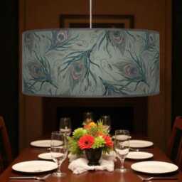 Peacock Feather Lampshade - Sage Green Drum Pendant Light Handmade Ceiling Shade For Boho Or Glam Home Decor - thumbnail 2