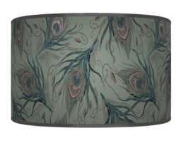 Peacock Feather Lampshade - Sage Green Drum Pendant Light Handmade Ceiling Shade For Boho Or Glam Home Decor - thumbnail 1