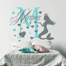 Girls Name Wall Decal Mermaid Custom Sticker Nautical Nursery Decor Monogram Letter Bedroom - Ma70 - thumbnail 1