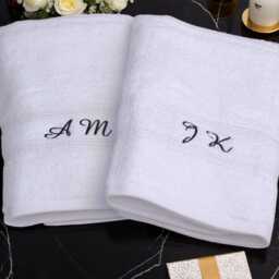Personalised White Anniversary Towels - Embroidered Mr Mrs, Couples Gift Set - thumbnail 2