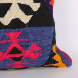 Vintage Kilim Pillow Cover 16x16 Turkish Wool Throw Cushion - thumbnail 3