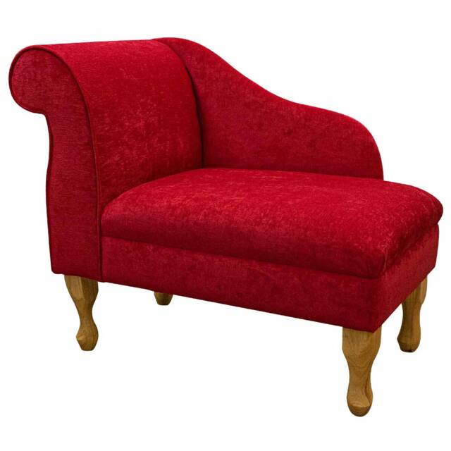 Handmade Red Velvet Chaise Longue Compact Queen Anne Style - image 1