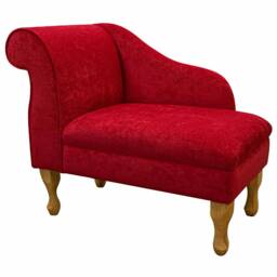 Handmade Red Velvet Chaise Longue Compact Queen Anne Style - thumbnail 1