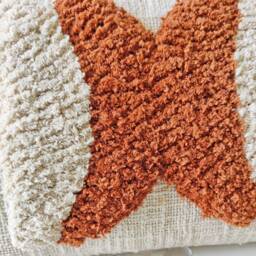 Embroidered Tufted Cotton Lumbar Pillow Case Rust Orange Boho - 12x20/14x20 Cushion Cover - thumbnail 3