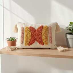 Embroidered Tufted Cotton Lumbar Pillow Case Rust Orange Boho - 12x20/14x20 Cushion Cover - thumbnail 4