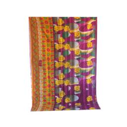 Reversible Sari Kantha Throw Twin Size Handmade Floral Quilt - thumbnail 3