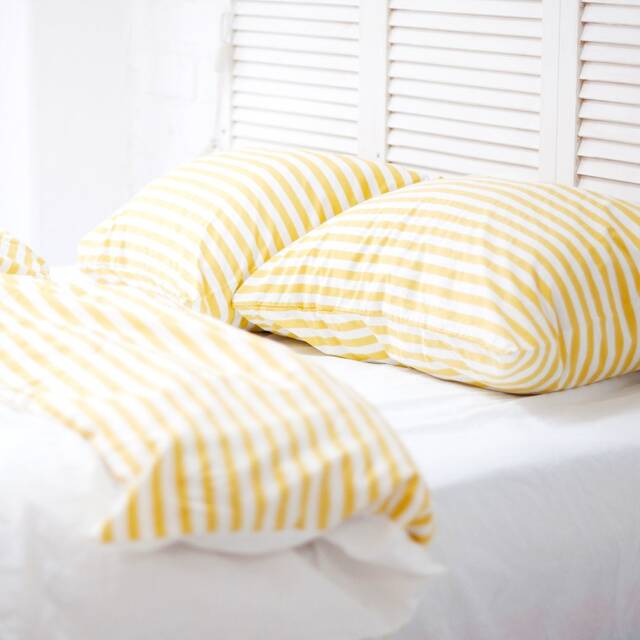 100% Cotton Pillowcase in Yellow & White. Handmade Pillow Case Organic Slip Cover Natural Custom Sham European Us Sizes - image 1