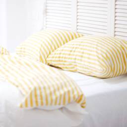 100% Cotton Pillowcase in Yellow & White. Handmade Pillow Case Organic Slip Cover Natural Custom Sham European Us Sizes - thumbnail 1
