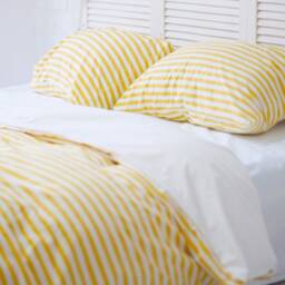 100% Cotton Pillowcase in Yellow & White. Handmade Pillow Case Organic Slip Cover Natural Custom Sham European Us Sizes - thumbnail 3