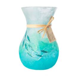 Blue Vase With Hand Painted Fish Shoal, Strawsilk Glass Art - thumbnail 3