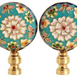 Chinese Champlev?? Cloisonn?? Lamp Finials On Shiny Brass Hardware - A Single Finial Or Matching Pair in Turquoise Blue - thumbnail 3