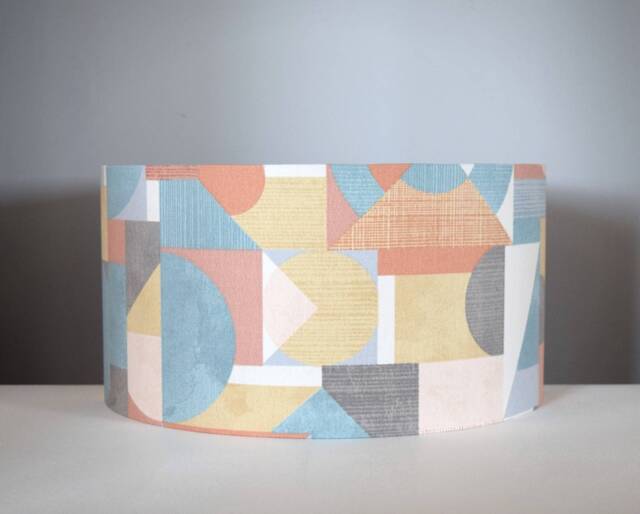 Blue & Yellow Geometric Lampshade With Gold Silver Or White Lining in 20cm To 50cm Diameter, For Ceiling Lamp Base - image 1