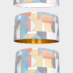 Blue & Yellow Geometric Lampshade With Gold Silver Or White Lining in 20cm To 50cm Diameter, For Ceiling Lamp Base - thumbnail 2