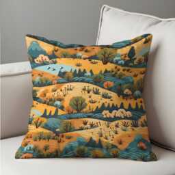 Whimsical Countryside Cushion Cover, Autumn Landscape Pillow Case, Cozy Farm Hills Throw Cover, Rustic Home Decor - thumbnail 3