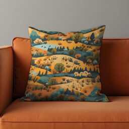 Whimsical Countryside Cushion Cover, Autumn Landscape Pillow Case, Cozy Farm Hills Throw Cover, Rustic Home Decor - thumbnail 2