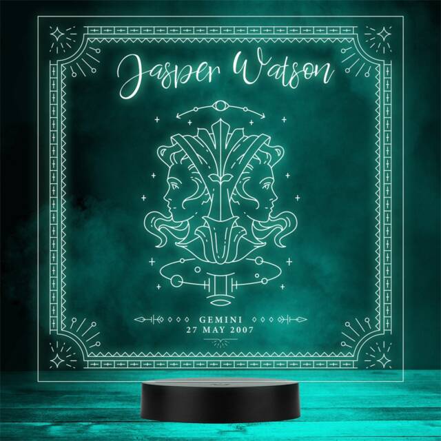 Zodiac Sign Gemini Date Of Birth Personalised Gift Colour Change Led Night Light - image 1