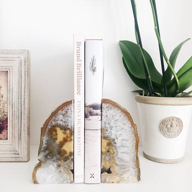 Natural Agate Bookends. Luxury Boho Homeware. Orange, Grey, Taupe, White & Beige Home Decor - image 1