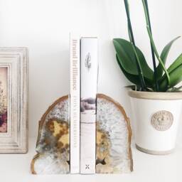 Natural Agate Bookends. Luxury Boho Homeware. Orange, Grey, Taupe, White & Beige Home Decor