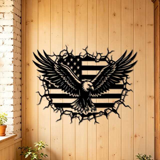 Bald Eagle American Flag Breakthrough Metal Wall Art, Patriotic Us Iron Sign, Independence Day Garage Home Decor - image 1