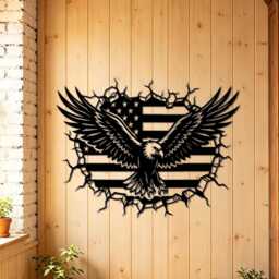 Bald Eagle American Flag Breakthrough Metal Wall Art, Patriotic Us Iron Sign, Independence Day Garage Home Decor - thumbnail 1