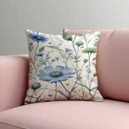 Blue Floral Cushion Cover, Watercolor Botanical Pillow Case, Soft Flower Throw Case - thumbnail 2