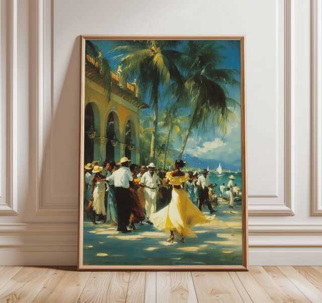 Caribbean Dance Wall Art Print, Tropical Beach Painting Poster, Vibrant Cultural Artwork, Coastal Home Decor For Living Room - image 1