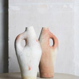 Mid-Season Sale Moroccan Unglazed, Raw Tamegroute Ceramics, Large Abstract Ecru Jug Sculpture, Craftsmanship, Home Decor - thumbnail 2