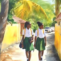 Jamaican Schoolgirls Prints Caribbean Wall Decor Gift School Print - thumbnail 2