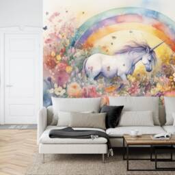 Unicorn in Flower Field Wall Mural, Girls Room Decor, Peel & Stick Wallpaper - thumbnail 3