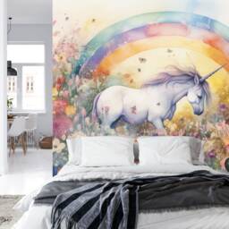 Unicorn in Flower Field Wall Mural, Girls Room Decor, Peel & Stick Wallpaper - thumbnail 2