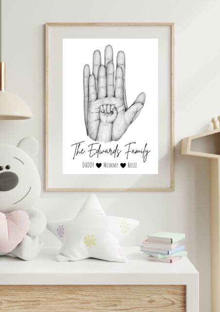 Personalised Family Print/A4 Name Picture Home Surname My Handprints Gift Mum Dad Hands PDF Or Physical - image 1