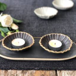 Handmade Ceramic Tea Light Candle Holders Striped Texture, Set Of 2 - thumbnail 3