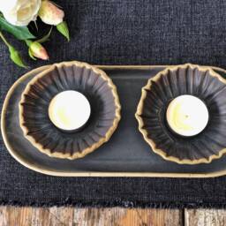 Handmade Ceramic Tea Light Candle Holders Striped Texture, Set Of 2 - thumbnail 4