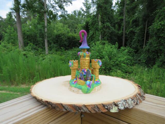 Charming Miniature Fantasy Castle With Rainbow Crystals ~ Tiny Fairy Quartz Crystal Colorful Mini Gold - image 1