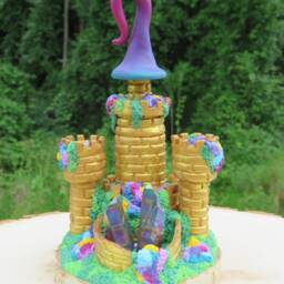 Charming Miniature Fantasy Castle With Rainbow Crystals ~ Tiny Fairy Quartz Crystal Colorful Mini Gold - thumbnail 2