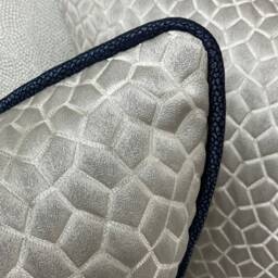 Luxury Cushion Cover , Made To Order Piped Pillow Cover - Designer Prestigious Textile Origami Fabric Platinum Silver Navy Piping - thumbnail 3