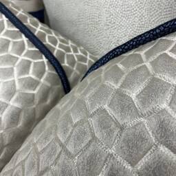 Luxury Cushion Cover , Made To Order Piped Pillow Cover - Designer Prestigious Textile Origami Fabric Platinum Silver Navy Piping - thumbnail 2