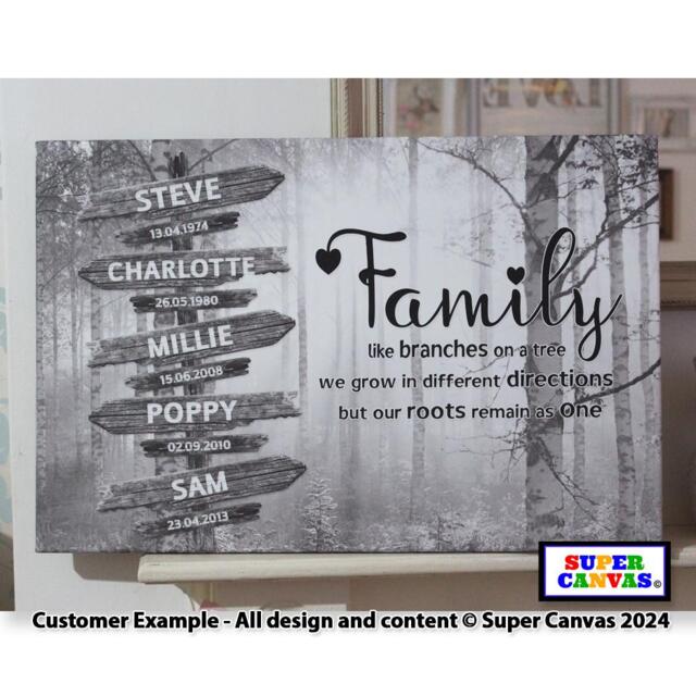 Family Street Sign Post Personalised Names Forest Picture Wall Art Framed Canvas Print Mum Dad Friend Birthday Mothers Day Gift - image 1