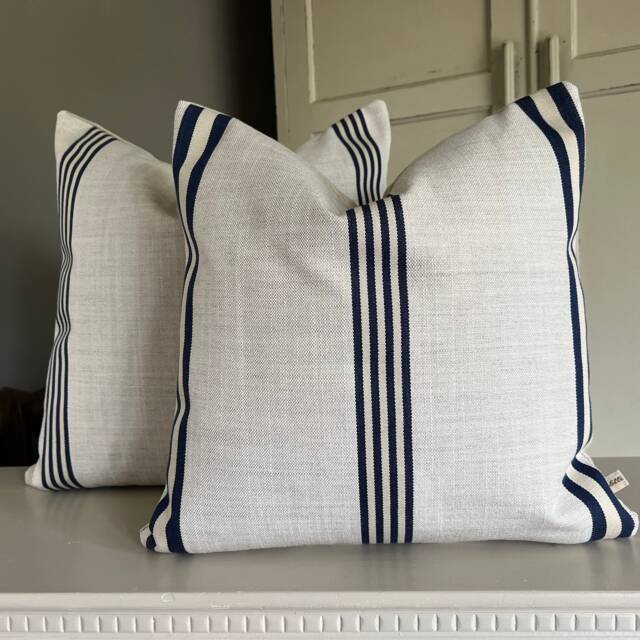 Dedar Linear Luxury Designer Blue Nautical Stripe Linen Fabric Cushion Pillow Cover - image 1