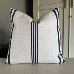 Dedar Linear Luxury Designer Blue Nautical Stripe Linen Fabric Cushion Pillow Cover - thumbnail 2