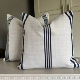 Dedar Linear Luxury Designer Blue Nautical Stripe Linen Fabric Cushion Pillow Cover - thumbnail 1