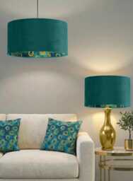 Teal Velvet Peacock Feather Lampshade Handmade Pendant Light Shade