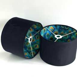 Teal Velvet Peacock Feather Lampshade Handmade Pendant Light Shade - thumbnail 4