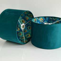 Teal Velvet Peacock Feather Lampshade Handmade Pendant Light Shade - thumbnail 3