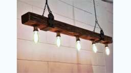 Rustic Wood Beam Light Fixture Industrial Farmhouse Hanging Lamp With 5 Bulbs - thumbnail 1