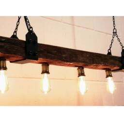 Rustic Wood Beam Light Fixture Industrial Farmhouse Hanging Lamp With 5 Bulbs - thumbnail 3